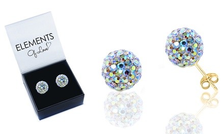 Solid 14K Gold Aurora Borealis Stud Earrings With Swarovski Elements 