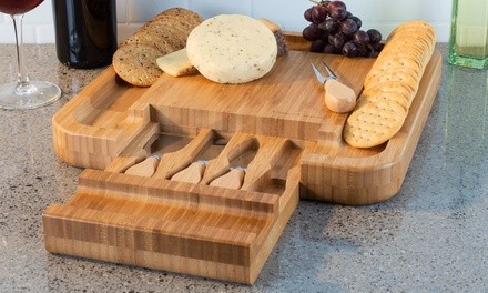 Bamboo Cheese Serving Tray and Cutlery Set by Classic Cuisine (5-Pc.)