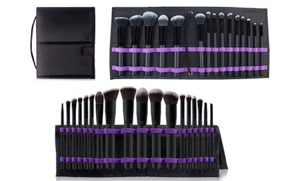 Makeup Brush Set with Foldable Organizer (12- or 15-Piece)