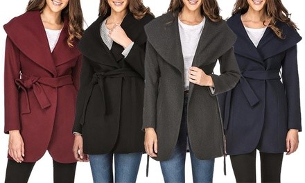 Haute Edition Women's Wool Blend Shawl Collar Wrap Coat. Plus Sizes Available.