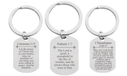 Pink Box Solid Stainless Steel Scripture Key Chain