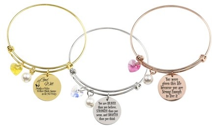 Stainless Steel Inspirational Bangle with Crystals from Swarovski by Pink Box