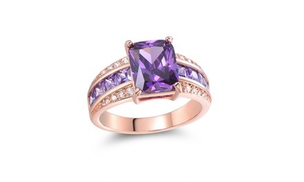 Genuine Purple Tanzanite & 18k Rose Gold Princess Cut Ring