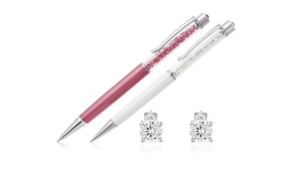 2.00 CTTW Sterling Silver Earrings and Pen Set Made with Swarovski Crystals