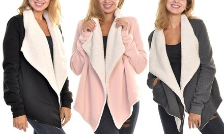 Women's Sherpa-Lined Open-Front Cardigan. Plus Sizes Available.