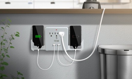 Dual USB Wall Tap Surge Protector with 2 Slide-Out Device Cradles and 3 Outlets