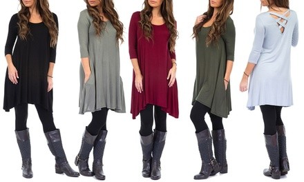 Women's Crossback Dress with Free Fleece-Lined Leggings. Plus Sizes Available.