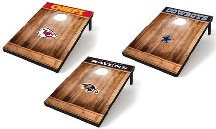 Wild Sports NFL 2'x3' Brown Wood Tailgate Toss Cornhole Game Set (10-Piece)