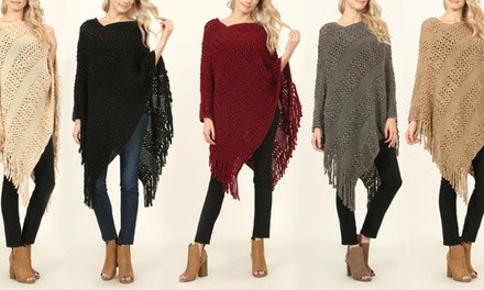 Open Knit Fringe Poncho