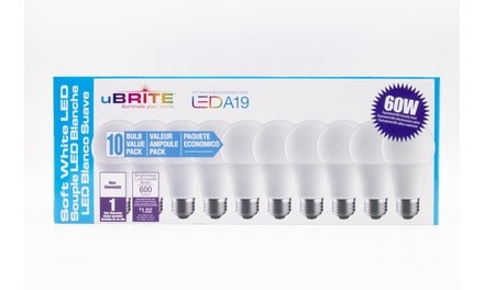 uBRITE A19 60W LED Light Bulbs Soft White or Cool White (10 Pack)