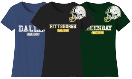 Women's Distressed Football Helmet T-Shirt. Plus Sizes Available.