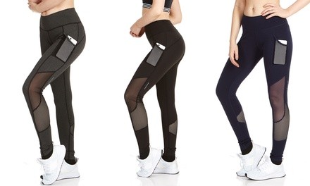 RAG Women's Active Mesh Legging with Phone Pocket. Plus Size Available