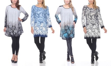 Women's Border Print Tunic Top. Plus Sizes Available.