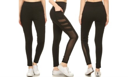 Women's Active Sheer Mesh Panel Leggings with Pockets (3-Pack)