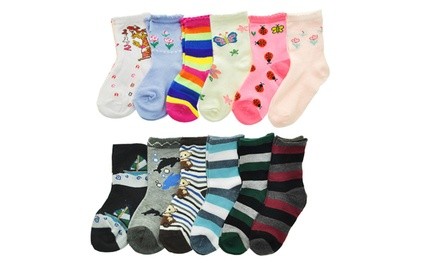 Kid's Novelty Crew Socks (12-Pairs)