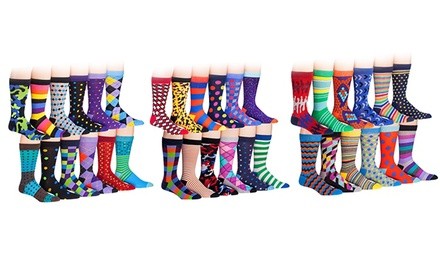J. Korn Men's Colorful Funky Patterned Cotton-Blend Dress Socks (12-Pack)