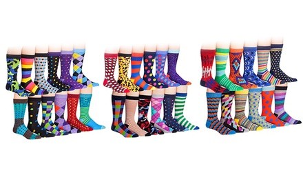 J. Korn Men's Colorful Funky Patterned Cotton-Blend Dress Socks (12-Pack)