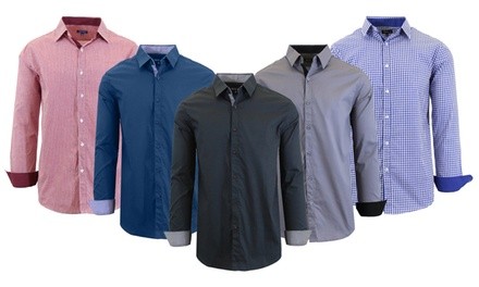 Men's Long Sleeve Solid and Pinstripe Slim-Fit Dress Shirts