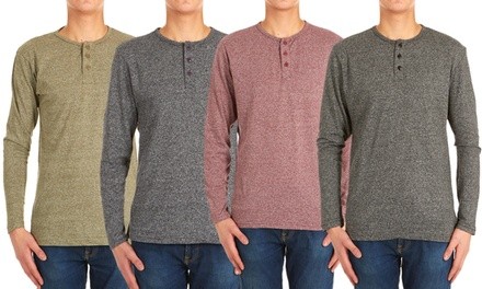 Men's Long-Sleeve Marled Henley Shirts (4-Pack)