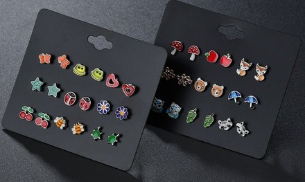 Children's Gold Plated Brass Novelty Enamel Stud Earring Sets - 9 Pairs per Set