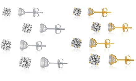 Children's 4-Pair Round CZ Stud Sets in 18K Gold Plated over Sterling Silver