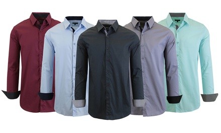 Men’s Long Sleeve Stretch Untucked Slim Fit Dress Shirts