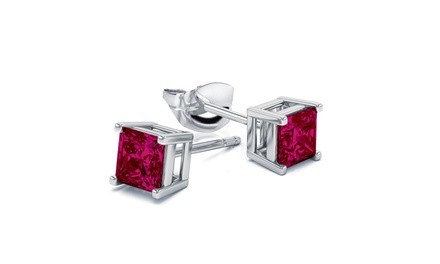  14Kt White Gold 2 Carat Lab-Created Ruby Princess Stud Earring