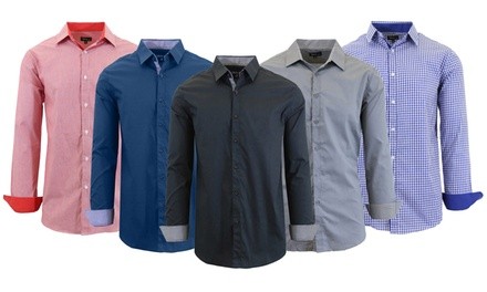 Men's Long Sleeve Solid and Printed Slim-Fit Dress Shirt (S-5XL)