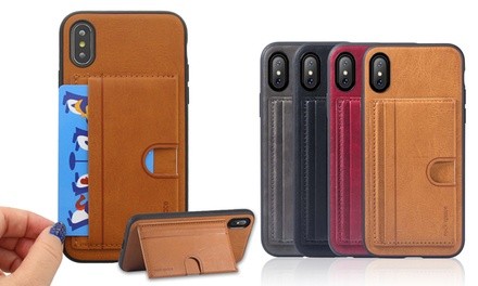 Rock Card Slot Kickstand Wallet Case for iPhone X or Samsung Galaxy Note 8