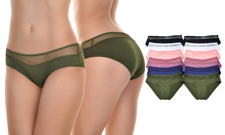 Women's Cotton Hiphugger Panties with Mesh Design (12-Pack)