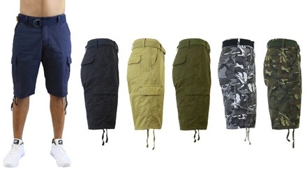  Men's Belted Slim-Fit Cargo Pocket Shorts