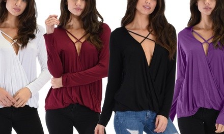 Lyss Loo Women's Long-Sleeve Cross Strap Top S-2X