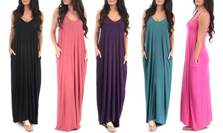 Women's V-Neck Cami Maxi Dress with Adjustable Straps