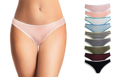 Women's Cotton-Blend Thong Panties in Assorted Colors (10-Pack)