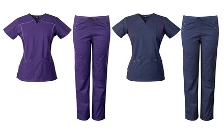 Medgear Women's Moto-Inspired Scrubs Set. Plus Sizes Available
