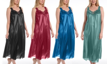 EZI Women's Silky Long Sleeveless Nightgown. Plus Sizes Available.