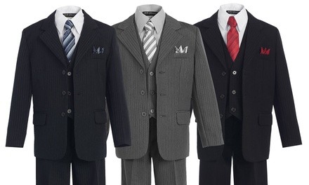 Bello Giovane Boys Pinstripe 5-Piece Suit