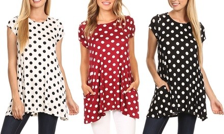 Women's Polka Dot Casual Loose Fit Tunic Top. Plus Sizes Available.