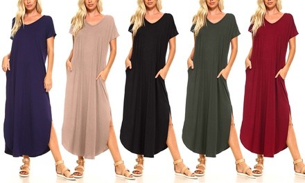 Isaac Liev Women's Flowy Maxi Dress With Pockets and Side Slits. Plus Sizes Available.