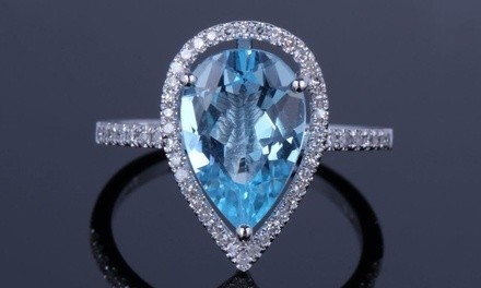 4.00 CTTW Genuine Pear Cut Blue Topaz Ring in Sterling Silver by Valencia Gems
