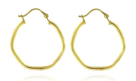 14K Gold Rounded Hexagonal Hoop Earrings