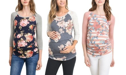 Women's Hello Miz Floral Maternity Raglan Tee