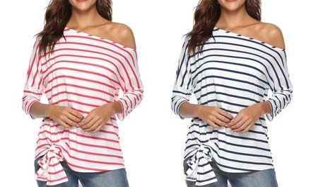 Women's Striped Off-Shoulder Top with Side Tie 