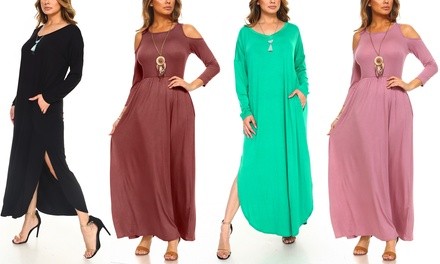 Isaac Liev Women's Cold Shoulder and Long Sleeve Maxi Dresses. Plus Sizes Available.