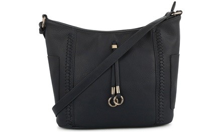 MKII Katie Black Crossbody Hobo Bag with Whipstitch