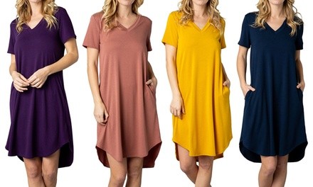 Acting Pro Women's V-Neck Dress with Side Pockets. Plus Sizes Available.