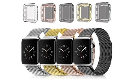 Waloo Milanese-Loop Band and Electroplate Cover Combo for Apple Watch Series 1–4 (3-Piece)