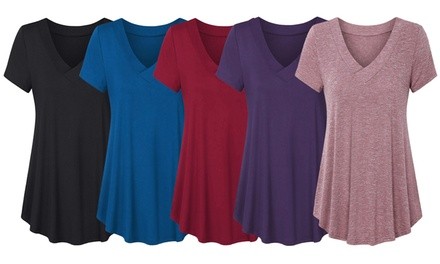 Lyss Loo Short Sleeve V-Neck Top. Plus Sizes Available.