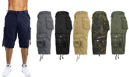 Galaxy By Harvic Men's Distressed Belted Cargo Utility Shorts (3-Pack, 30-42)