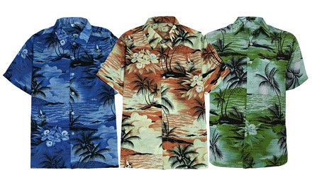 LeeHanTon Men's Palms Print Hawaiian Button Down Shirt (S-4XL)